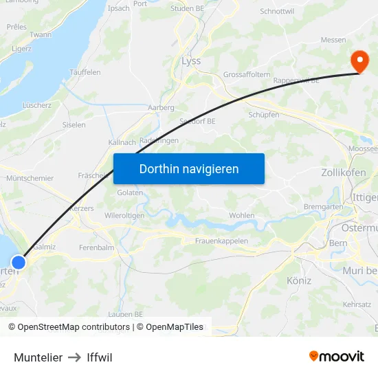 Muntelier to Iffwil map