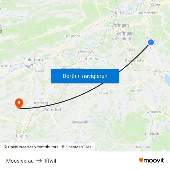 Moosleerau to Iffwil map
