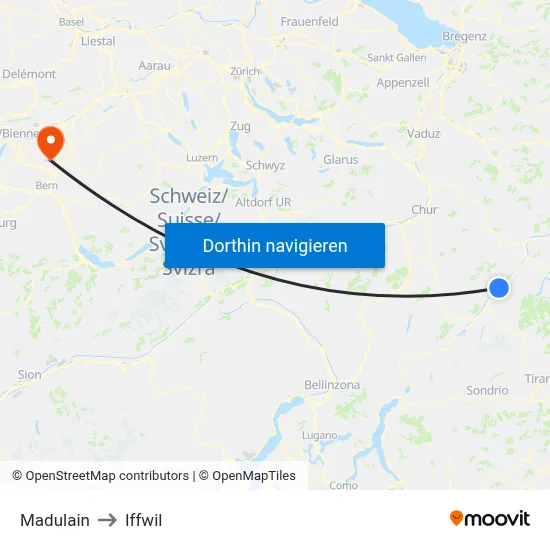 Madulain to Iffwil map