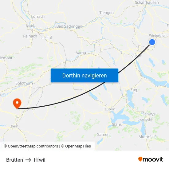 Brütten to Iffwil map