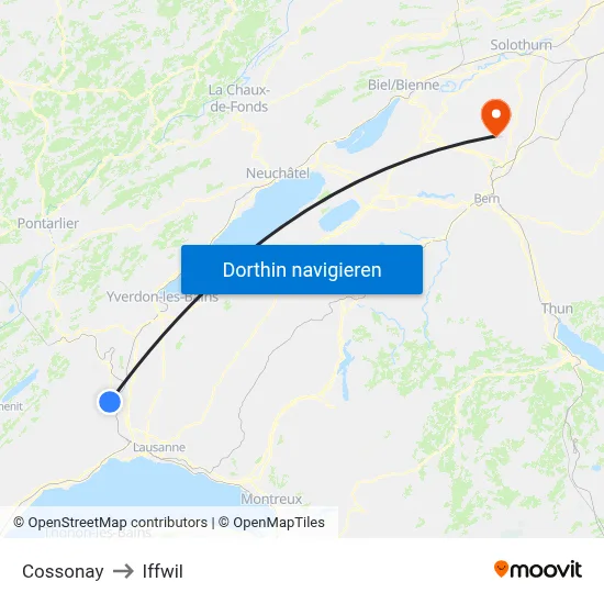 Cossonay to Iffwil map