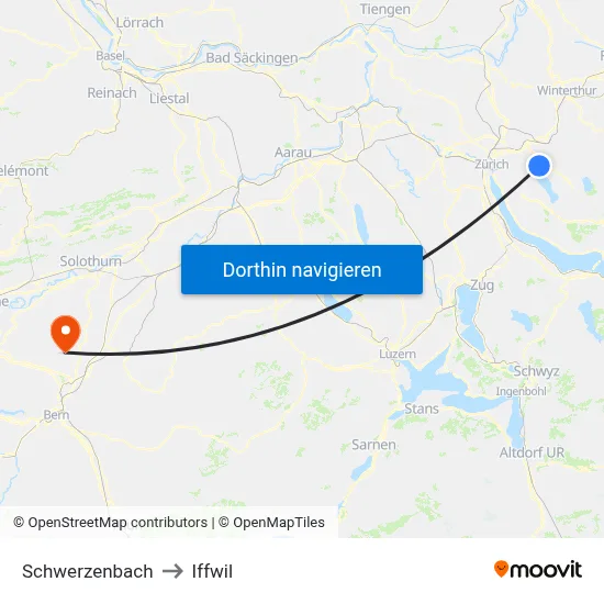 Schwerzenbach to Iffwil map