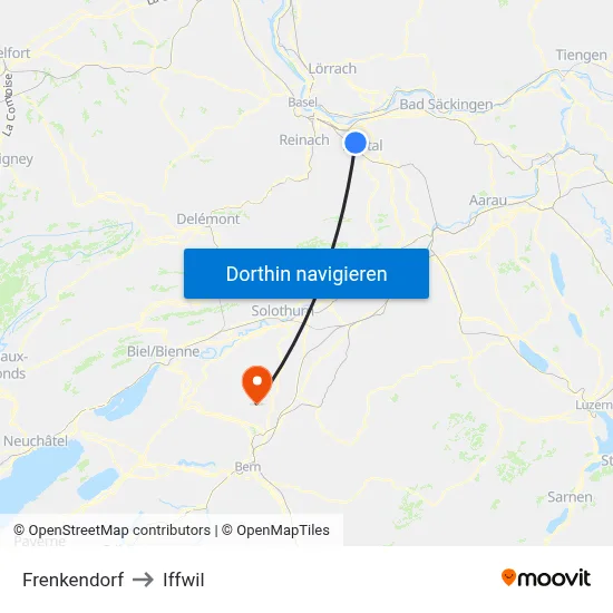 Frenkendorf to Iffwil map