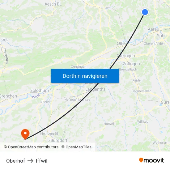 Oberhof to Iffwil map