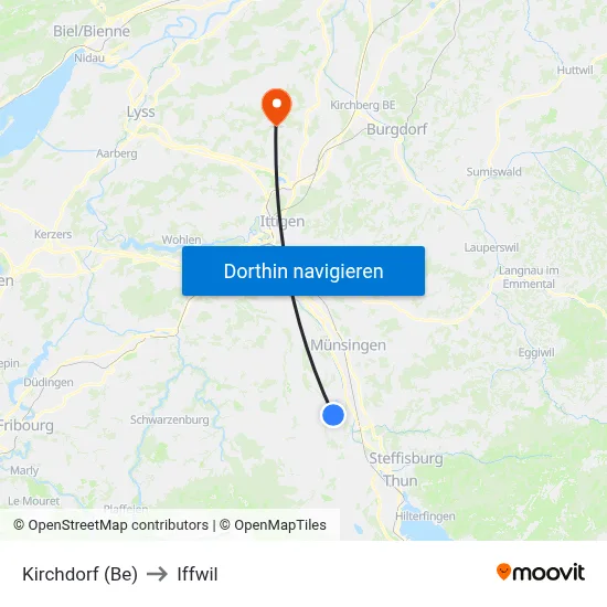 Kirchdorf (Be) to Iffwil map