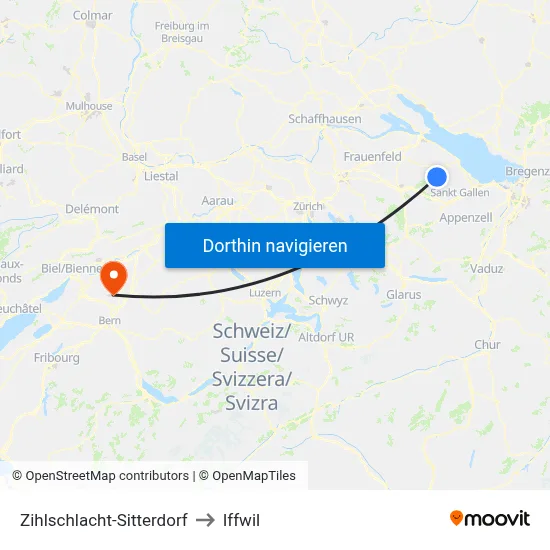 Zihlschlacht-Sitterdorf to Iffwil map