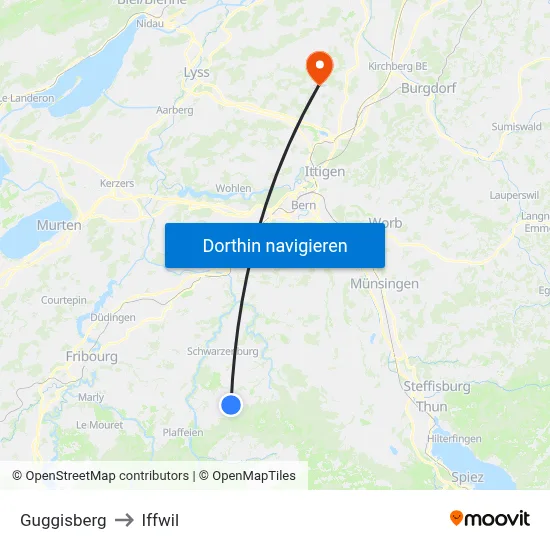 Guggisberg to Iffwil map