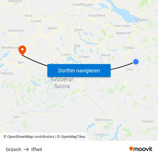 Grüsch to Iffwil map