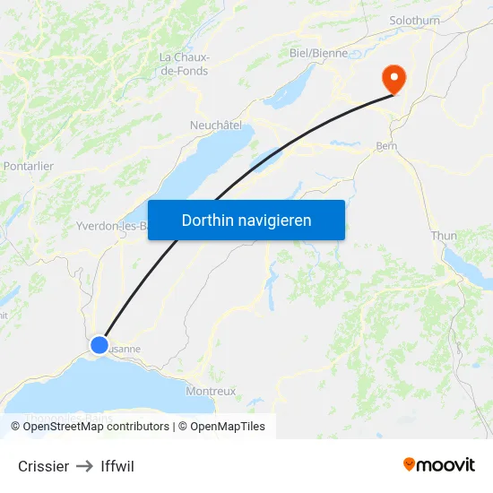Crissier to Iffwil map