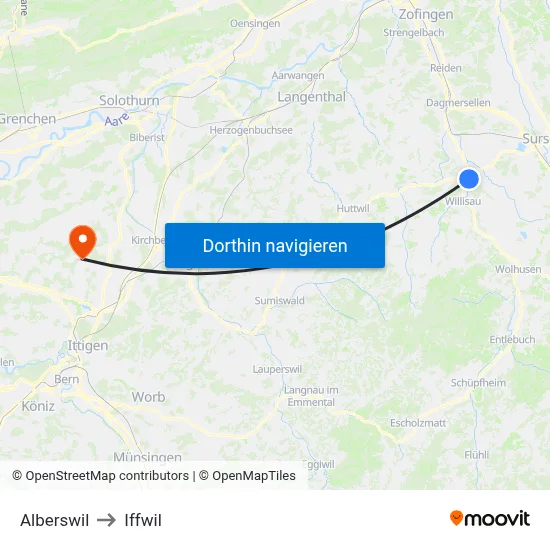 Alberswil to Iffwil map