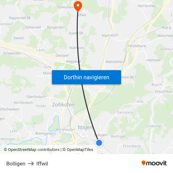 Bolligen to Iffwil map