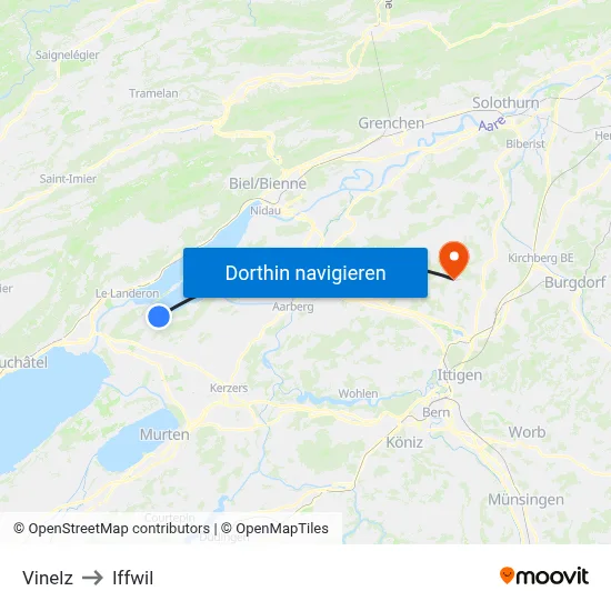 Vinelz to Iffwil map