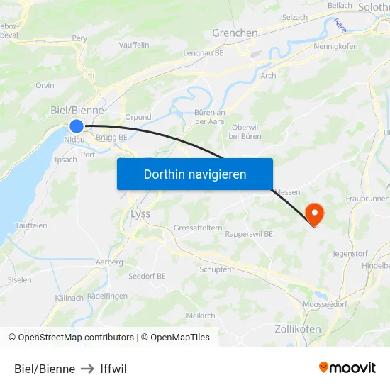 Biel/Bienne to Iffwil map