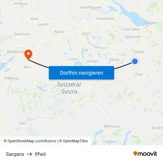 Sargans to Iffwil map