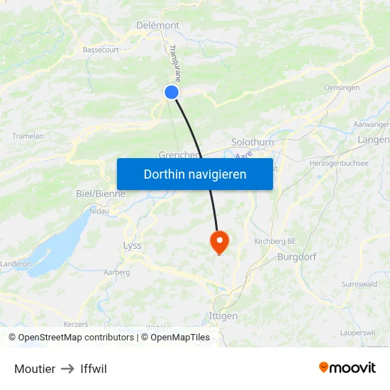 Moutier to Iffwil map