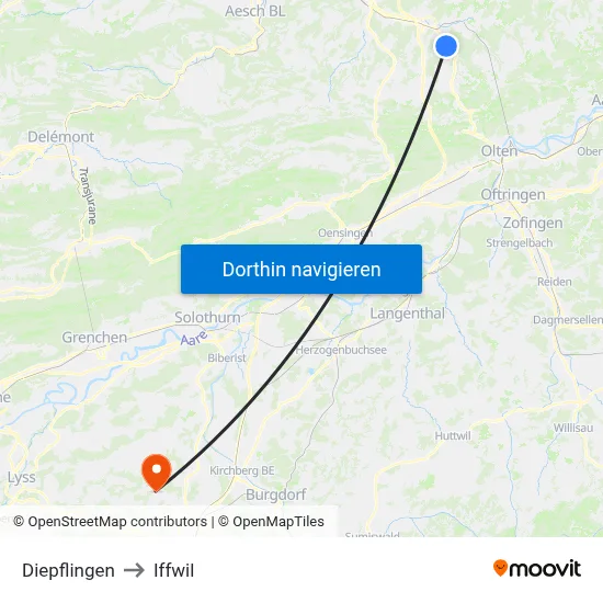Diepflingen to Iffwil map