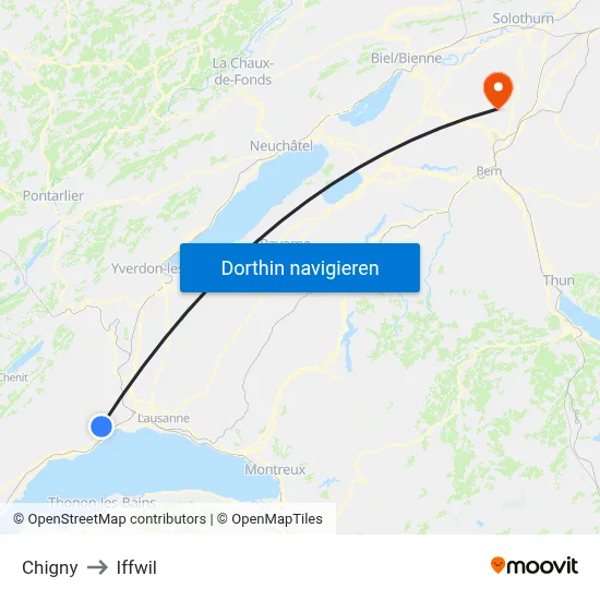 Chigny to Iffwil map