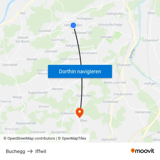 Buchegg to Iffwil map