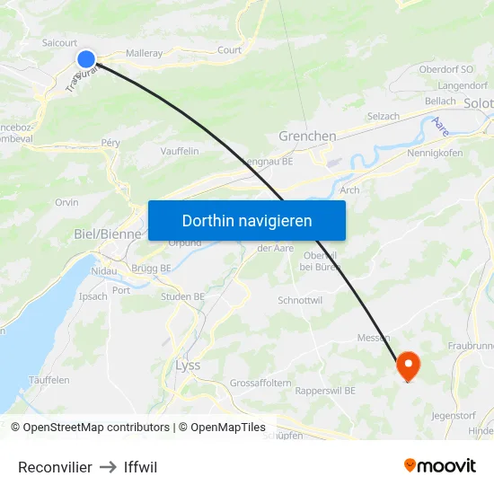 Reconvilier to Iffwil map