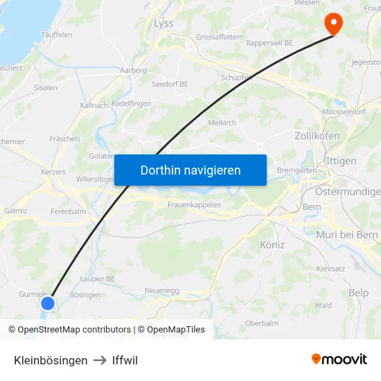 Kleinbösingen to Iffwil map