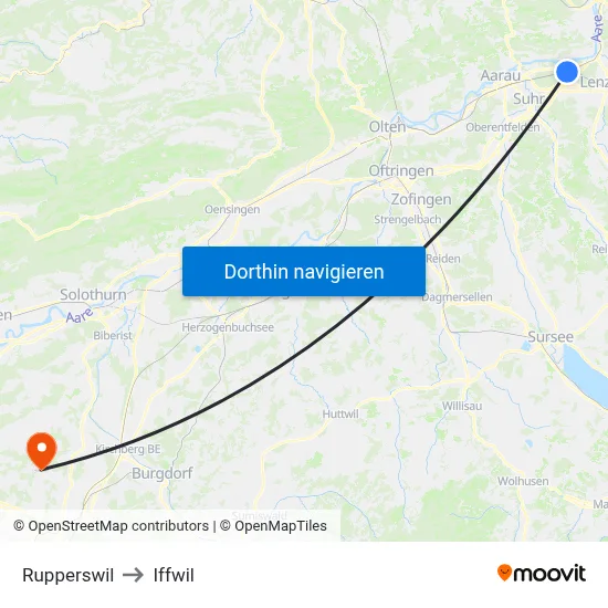 Rupperswil to Iffwil map