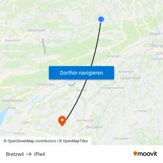Bretzwil to Iffwil map