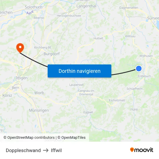 Doppleschwand to Iffwil map