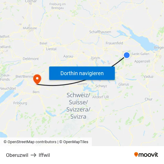 Oberuzwil to Iffwil map