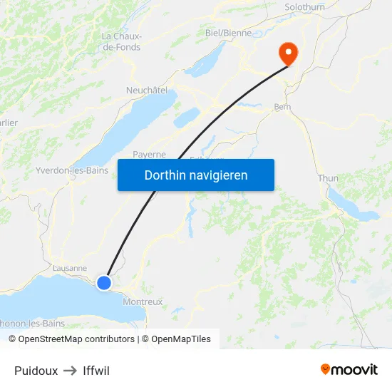 Puidoux to Iffwil map