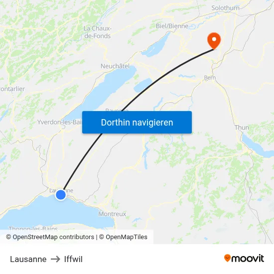 Lausanne to Iffwil map