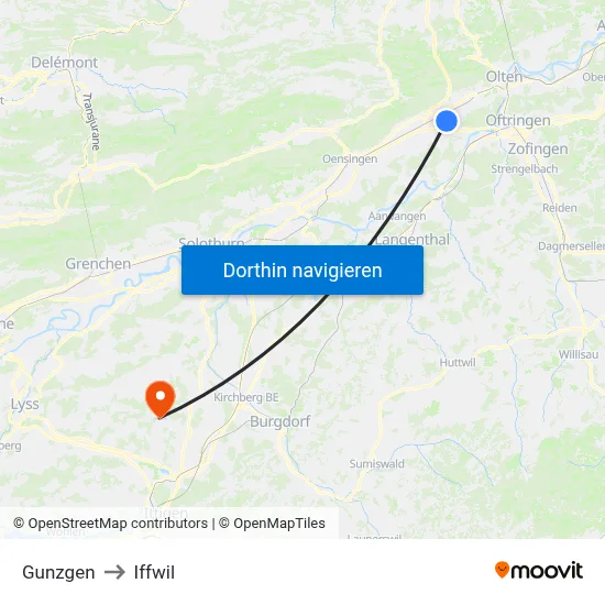 Gunzgen to Iffwil map