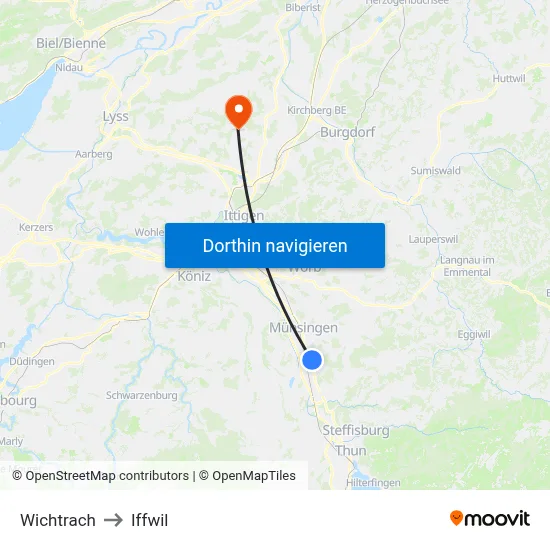 Wichtrach to Iffwil map