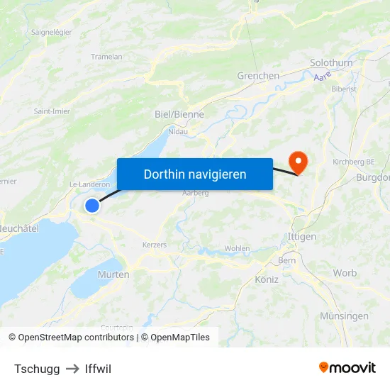 Tschugg to Iffwil map