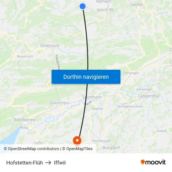 Hofstetten-Flüh to Iffwil map
