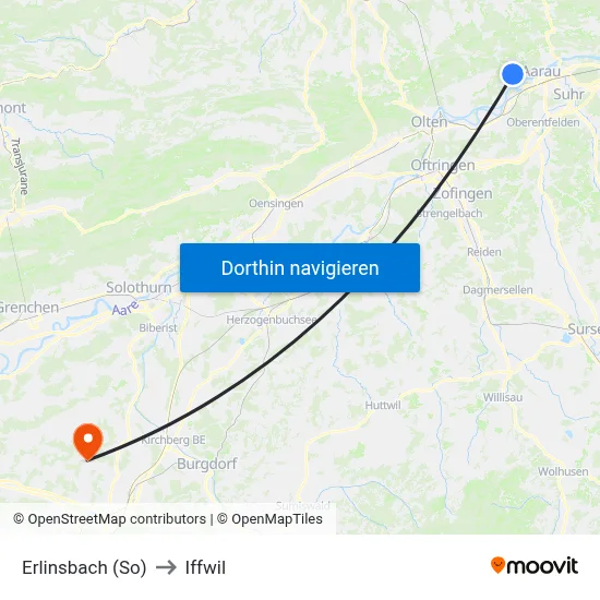 Erlinsbach (So) to Iffwil map