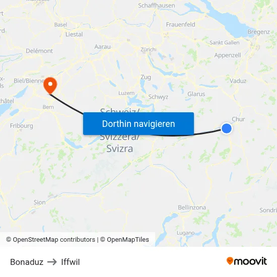 Bonaduz to Iffwil map