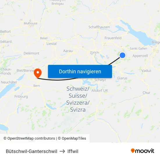 Bütschwil-Ganterschwil to Iffwil map