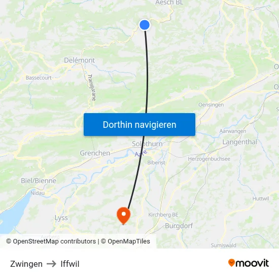 Zwingen to Iffwil map