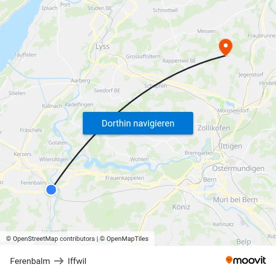 Ferenbalm to Iffwil map