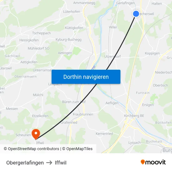 Obergerlafingen to Iffwil map