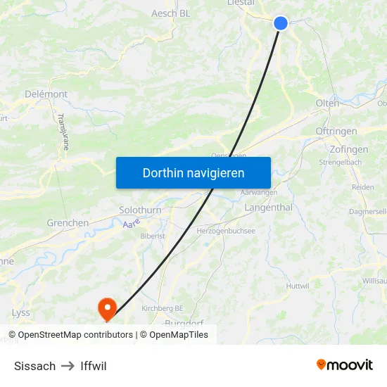 Sissach to Iffwil map