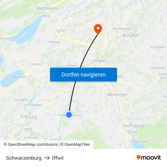 Schwarzenburg to Iffwil map