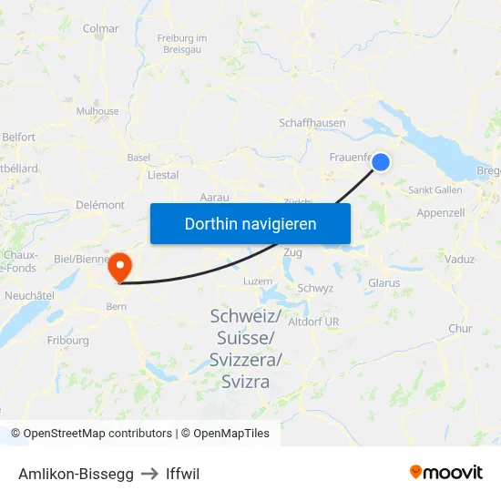 Amlikon-Bissegg to Iffwil map