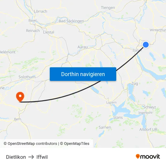 Dietlikon to Iffwil map