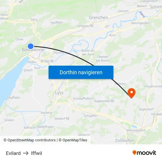 Evilard to Iffwil map