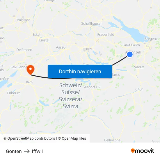 Gonten to Iffwil map