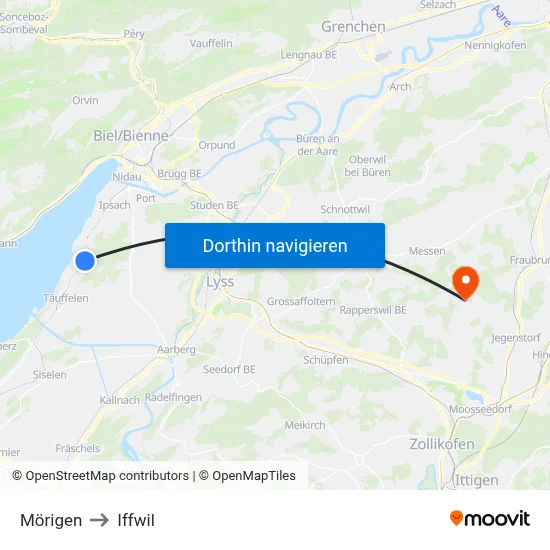 Mörigen to Iffwil map