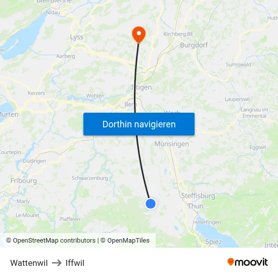 Wattenwil to Iffwil map