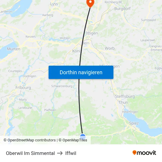 Oberwil Im Simmental to Iffwil map