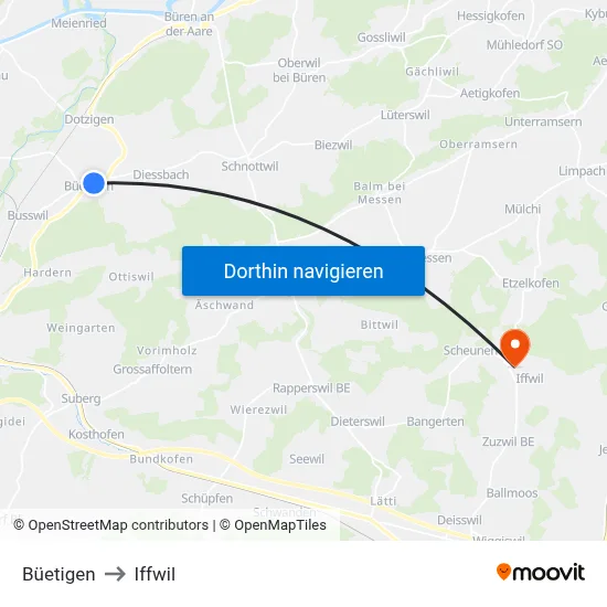 Büetigen to Iffwil map